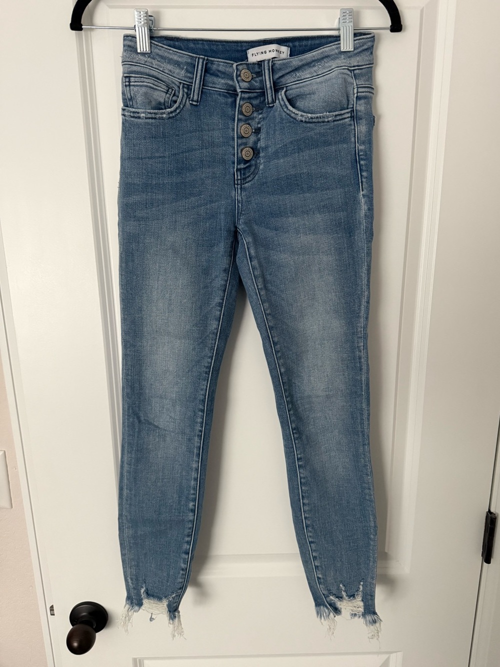 Flying Monkey Light Blue High-Rise Button-Fly Cropped Skinny Jeans